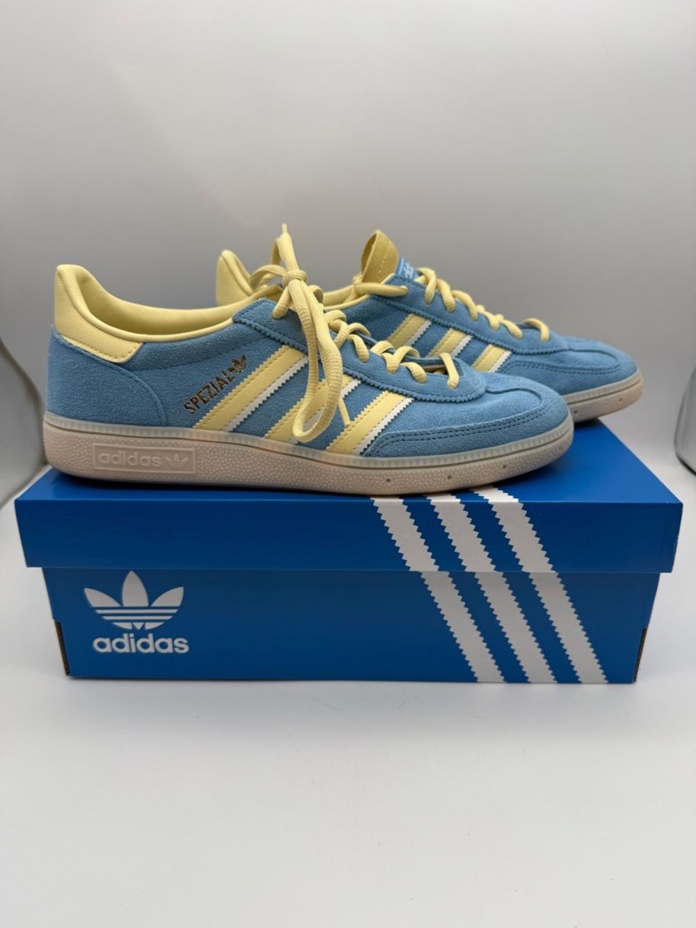 adidas Spezial Suede Sneakers in Sky Blue & Pale Yellow